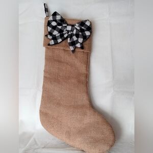 Martha Stewart Burlap Christmas Stocking Black and White Plaid Bow